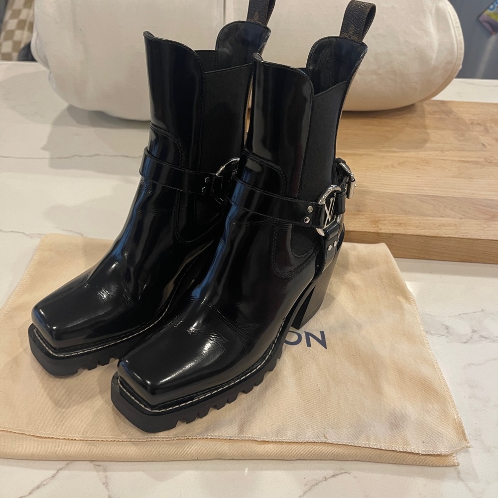 Louis Vuitton Black Heeled Boots with Glossy Finish